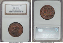 Carl XV Adolf 5 Ore 1865 MS63 Red and Brown NGC, KM707. A scarcer, lower mintage date, decorated in wholly silky surfaces lending to the advanced aest...