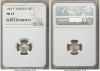 Carl XV Adolf 10 Ore 1867-ST MS65 NGC, KM710. A lustrous, almond-toned gem example. The finest certified across NGC and PCGS to date. 

HID09801242017...