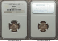 Carl XV Adolf 25 Ore 1865-ST MS66 NGC, KM712. An attractive blend of multi-tonal hues cover the surfaces on this small but impeccably well-struck exam...