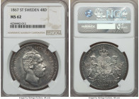 Carl XV Adolf 4 Riksdaler Specie 1867-ST MS62 NGC, KM711. An example with gorgeous silver color and subtle grey toning creeping in from the edges whic...
