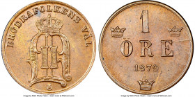 Oscar II Ore 1879 MS65 Brown NGC, KM750. Decorated in a prominent swirling mint brilliance traversing the chestnut fields at the most subtle turn of t...