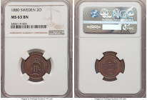 Oscar II 2 Ore 1880 MS63 Brown NGC, KM746. Deeply mahogany toned and nearly devoid of any instances of handling discernible to the naked eye.

HID0980...