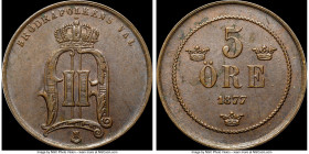 Oscar II 5 Ore 1877 AU58 Brown NGC, KM736. A superlative, chocolate-toned example of this key date. Ex. Eric P. Newman Collection

HID09801242017

© 2...