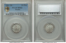 Oscar II 25 Ore 1881-EB MS62 PCGS, KM739. A promising near-choice rendition of this semi-Prooflike minor of Oscar II, fully dressed in icy tones.

HID...