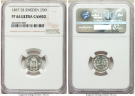 Oscar II Proof 25 Ore 1897-EB PR66 Ultra Cameo NGC, KM739. A scintillating and exceedingly sharp premium Gem Proof, wholly deserving of its "Ultra Cam...