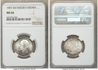 Oscar II Krona 1907-EB MS66 NGC, KM772. A top-notch example dripping with eye appeal. Tied for the finest certified by NGC to date. 

HID09801242017

...