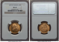 Oscar II gold 20 Kronor 1875-ST MS65 NGC, KM348. This gem has radiant luster, clean fields, and extremely sharp details that define the grade.

HID098...