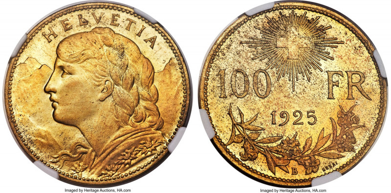 Confederation brass Specimen Essai 100 Francs 1925-B SP63 NGC, Bern mint, KME6, ...