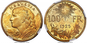 Confederation brass Specimen Essai 100 Francs 1925-B SP63 NGC, Bern mint, KME6, Richter 2-117, HMZ-21224b, Divo-46. Plain edge. Obv. Helvetia portrait...