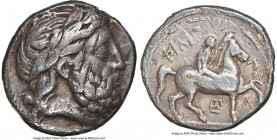 MACEDONIAN KINGDOM. Philip II (359-336 BC). AR tetradrachm (25mm, 13.79 gm, 8h). NGC (photo certificate) VF 5/5 - 2/5, edge chips. Posthumous issue of...
