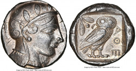 ATTICA. Athens. Ca. 455-440 BC. AR tetradrachm (24mm, 17.18 gm, 5h). NGC AU 5/5 - 4/5, light marks. Early transitional issue. Head of Athena right, we...