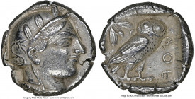 ATTICA. Athens. Ca. 455-440 BC. AR tetradrachm (24mm, 17.11 gm, 7h). NGC AU 5/5 - 3/5. Early transitional issue. Head of Athena right, wearing crested...