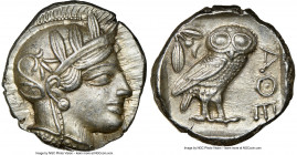 ATTICA. Athens. Ca. 440-404 BC. AR tetradrachm (25mm, 17.23 gm, 3h). NGC Choice AU 5/5 - 5/5. Mid-mass coinage issue. Head of Athena right, wearing ea...