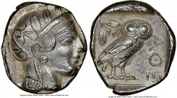 ATTICA. Athens. Ca. 440-404 BC. AR tetradrachm (24mm, 17.17 gm, 7h). NGC Choice AU 4/5 - 3/5. Mid-mass coinage issue. Head of Athena right, wearing ea...