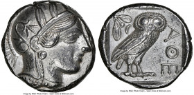 ATTICA. Athens. Ca. 440-404 BC. AR tetradrachm (23mm, 17.16 gm, 10h). NGC Choice AU 5/5 - 2/5, edge cut. Mid-mass coinage issue. Head of Athena right,...