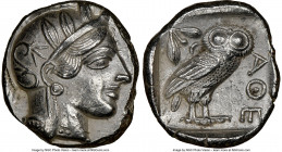 ATTICA. Athens. Ca. 440-404 BC. AR tetradrachm (24mm, 17.17 gm, 6h). NGC AU 5/5 - 4/5. Mid-mass coinage issue. Head of Athena right, wearing earring, ...