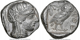 ATTICA. Athens. Ca. 440-404 BC. AR tetradrachm (24mm, 17.13 gm, 8h). NGC AU 5/5 - 3/5. Mid-mass coinage issue. Head of Athena right, wearing earring, ...