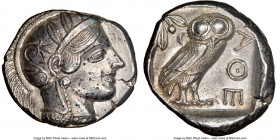 ATTICA. Athens. Ca. 440-404 BC. AR tetradrachm (25mm, 17.17 gm, 4h). NGC AU 5/5 - 3/5. Mid-mass coinage issue. Head of Athena right, wearing earring, ...