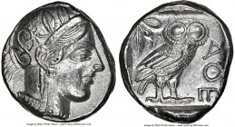 ATTICA. Athens. Ca. 440-404 BC. AR tetradrachm (23mm, 17.15 gm, 6h). NGC AU 5/5 - 3/5. Mid-mass coinage issue. Head of Athena right, wearing earring, ...