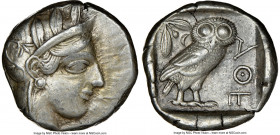 ATTICA. Athens. Ca. 440-404 BC. AR tetradrachm (24mm, 17.16 gm, 8h). NGC XF 4/5 - 4/5. Mid-mass coinage issue. Head of Athena right, wearing earring, ...