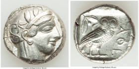 ATTICA. Athens. Ca. 440-404 BC. AR tetradrachm (24mm, 17.18 gm, 6h). Choice XF. Mid-mass coinage issue. Head of Athena right, wearing earring, necklac...