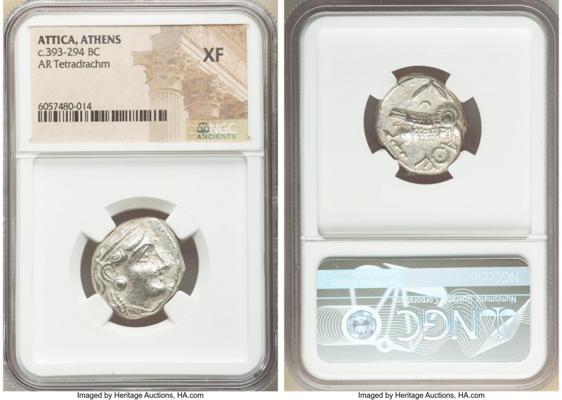 ATTICA. Athens. Ca. 393-294 BC. AR tetradrachm (22mm, 8h). NGC XF. Late mass coi...