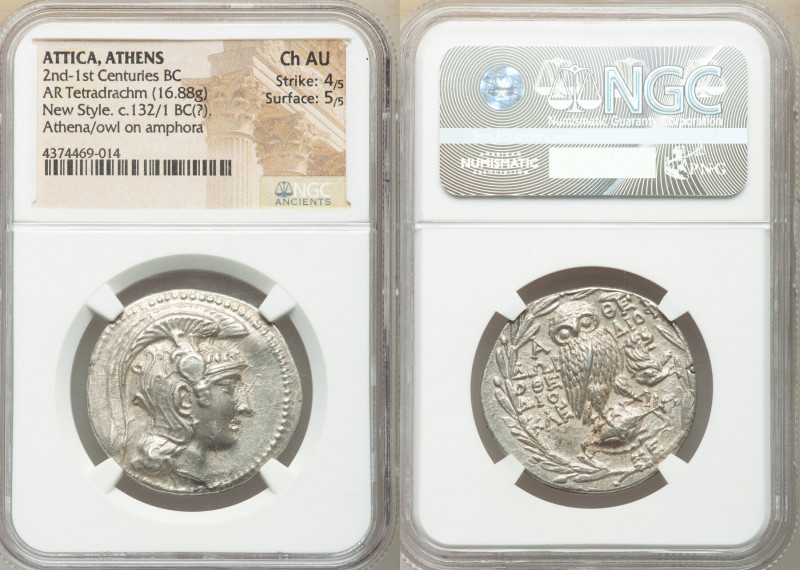 ATTICA. Athens. 2nd-1st centuries BC. AR tetradrachm (31mm, 16.88 gm, 10h). NGC ...