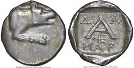 ARGOLIS. Argos. Ca. after 125 BC. AR triobol or hemidrachm (16mm, 2.23 gm, 6h). NGC VF 4/5 - 4/5. Damar, magistrate, ca. 90-40 BC. Forepart of wolf at...