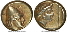 LESBOS. Mytilene. Ca. 377-326 BC. EL sixth-stater or hecte (11mm, 2.56 gm, 12h). NGC Choice VF 4/5 - 4/5. Head of young Cabeiros right, wearing wreath...