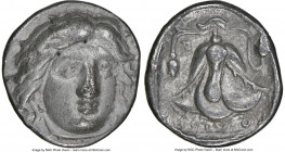 CARIAN ISLANDS. Rhodes. Ca. 340-305 BC. AR didrachm (19mm, 12h). NGC VF. Head of Helios facing, turned slightly right, hair parted in center and swept...