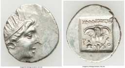 CARIAN ISLANDS. Rhodes. Ca. 88-84 BC. AR drachm (17mm, 2.24 gm, 12h). Choice XF. Plinthophoric standard, Callixei(nos), magistrate. Radiate head of He...