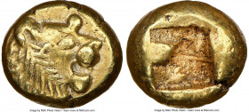 LYDIAN KINGDOM. Alyattes or Croesus (ca. 610-546 BC). EL 1/12 stater or hemihecte (7mm, 1.19 gm). NGC AU 5/5 - 4/5. Sardes mint. Head of roaring lion ...