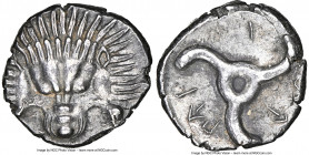 LYCIAN DYNASTS. Pericles (ca. 390-360 BC). AR third-stater (16mm, 2.80 gm, 1h). NGC Choice AU 4/5 - 4/5. Uncertain mint. Lion scalp facing / Π↑P-EK-Λ↑...