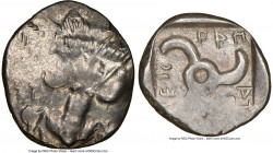 LYCIAN DYNASTS. Mithrapata (ca. 390-360 BC). AR sixth-stater (12mm, 6h). NGC Choice XF. Uncertain mint. Lion scalp facing / MEΘ-PAΠ-AT-A, triskeles wi...