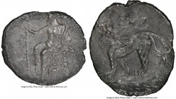 CILICIA. Tarsus. Mazaeus, as Satrap (ca. 361-328 BC). AR obol (10mm, 9h). NGC XF. Ba'altars seated left on backless throne, head facing, with lotus-ti...