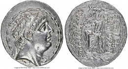 SELEUCID KINGDOM. Antiochus IX Eusebes Philopator (Cyzicenus) (114-95 BC). AR tetradrachm (30mm, 16.03 gm, 12h). NGC Choice AU 4/5 - 3/5, die shift. A...