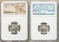 PARTHIAN KINGDOM. Phraates IV (ca. 38-2 BC). AR drachm (20mm, 11h). NGC AU. Mithradatkart. Diademed and draped bust left, wart on forehead; eagle with...