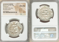 SASANIAN KINGDOM. Khusro II (AD 591-628). AR drachm (32mm, 3h). NGC Choice AU. Bust of Khusro II right, wearing mural crown with frontal crescent, two...