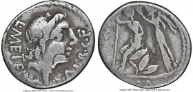 A. Postumius S.f. Albinus, L. Caecilius L.f.Q.n. Metellus Delmaticus and C. Publicius Malleolus (ca. 96 BC). AR denarius (18mm, 6h). NGC VG, bankers m...