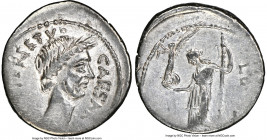 Julius Caesar, as Dictator Perpetuo (February-March 44 BC), with Lucius Aemilius Buca, as Moneyer. AR denarius (19mm, 3.69 gm, 2h). NGC Choice VF 3/5 ...