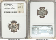 Domitian (AD 81-96). AR denarius (19mm, 3.31 gm, 6h). NGC XF 5/5 - 4/5. Rome, 92-93 AD. IMP CAES DOMIT AVG-GERM P M TR P XIII, laureate head right / I...
