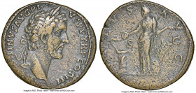 Antoninus Pius (AD 138-161). AE sestertius (33mm, 11h). NGC VF. Rome, AD 140-144. ANTONINVS AVG PI-VS P P TR P COS III, laureate head of Antoninus Piu...