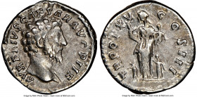 Marcus Aurelius, as Caesar (AD 161-180). AR denarius (17mm, 6h). NGC VF. Rome, AS 160-161. AVRELIVS CAE-SAR AVG PII F, bare head of Marcus Aurelius ri...