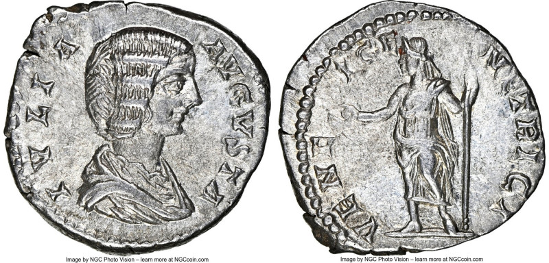 Julia Domna (AD 193-211). AR denarius (18mm, 3.36 gm, 6h). NGC AU 5/5 - 4/5. Rom...