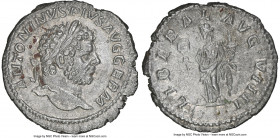 Caracalla (AD 198-217). AR denarius (18mm, 2.79 gm, 11h). NGC Choice AU 5/5 - 3/5. Rome, AD 213-217. ANTONINVS PIVS AVG GERM, laureate head of Caracal...