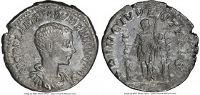 Diadumenian (AD 218). AR denarius (20mm, 12h). NGC Choice VF. Rome. M OPEL ANT DIADVMENIAN CAES, bare headed, draped and cuirassed bust of Diadumenian...
