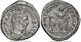 Elagabalus (AD 218-222). AR denarius (19mm, 3.74 gm, 5h). NGC MS 4/5 - 4/5, flan flaw. Rome, AD 219. IMP ANTO-NINVS AVG, laureate draped bust of Elaga...