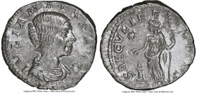 Julia Maesa (AD 218-224/255). AR denarius (18mm, 7h). NGC AU, brushed. Rome, AD 218-220. IVLIA MAESA AVG, draped bust of Julia Maesa right, hair pulle...