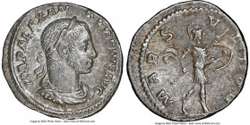 Severus Alexander (AD 222-235). AR denarius (19mm, 7h). NGC Choice XF, brushed. Rome, AD 231-235. IMP ALEXANDER PIVS AVG, laureate, draped and cuirass...