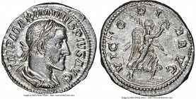 Maximinus I (AD 235-238). AR denarius (20mm, 3.31 gm, 12h). NGC AU 5/5 - 4/5. Rome, AD 235-236. IMP MAXIMINVS PIVS AVG, laureate, draped and cuirassed...